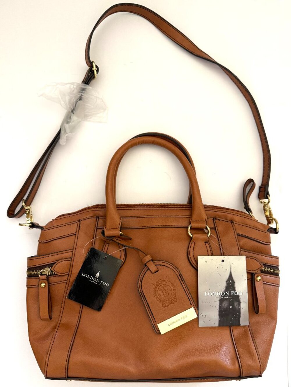 NWT London Fog Fielding Leather Satchel Tote
